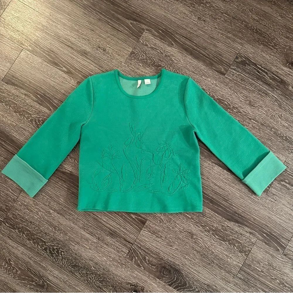 Anthropologie Moth Kelly Green Embossed Garden Top